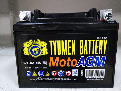 Аккумулятор Тюмень мото 6МТС-4 AGM болт