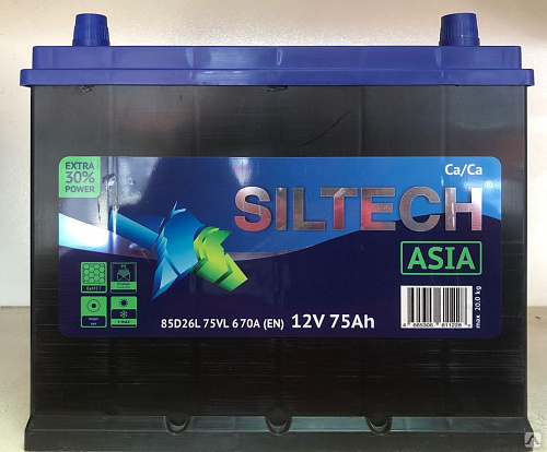 Аккумулятор SILTECH Asia 6СТ- 75 VL (п.п.) ниж.креп. [д260ш173в225/670CCA] [D26]